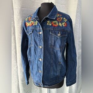 Chadwicks Blue Denim Jacket with Floral Embroidery